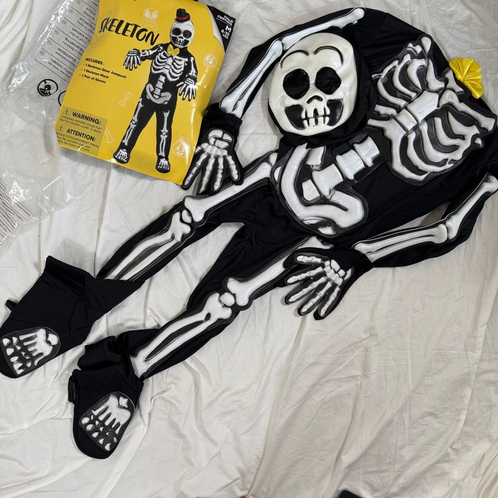 Spooktacular Creations Glow Skeleton Boy's Size M Black Halloween Costume Set